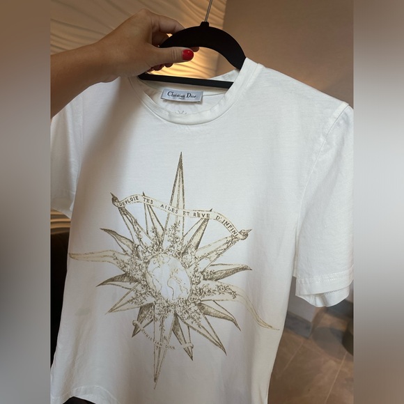 Christian Dior Cotton Graphic Print Crew-Neck T-Shirt Size Medium Natural White - Picture 4 of 16